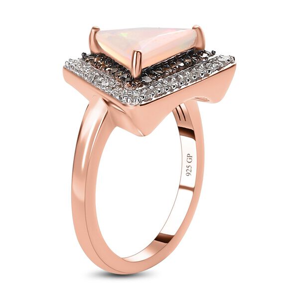 GP Art Déco Kollektion - Natürlicher, äthiopischer Welo Opal, Kanchanaburi blauer Saphir und Champagner-Diamant-Ring - 1,76 ct. image number 5