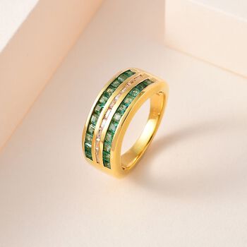 AAA Smaragd, Wei&szlig;er Zirkon Ring, 925 Silber Gelbgold Vermeil, (Gr&ouml;&szlig;e 21.00) ca. 1.41 ct