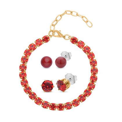 DIAMOON rote Muschelkernperle und rotes Kristall-Schmuckset - 2,02 ct.