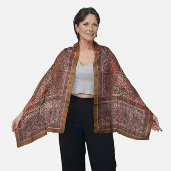 Bedruckter Schal aus 100% Seidensatin, Braun