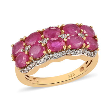 Afrikanischer Rubin und wei&szlig;er Zirkon-Ring, (Fissure gef&uuml;llt), 925 Silber vergoldet