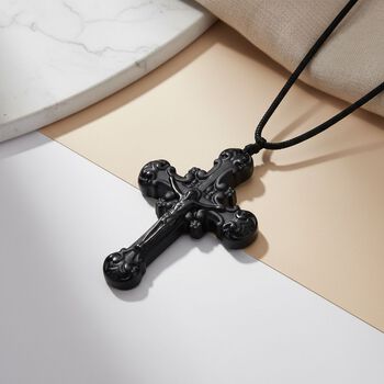 Schwarzer Glasachat Halskette 66 cm ca. 60,00 ct.