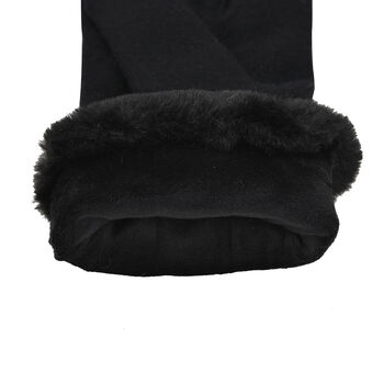 LA MAREY - Kaschmirwolle Handschuhe mit Kunstfell Bord&uuml;re,  Schwarz