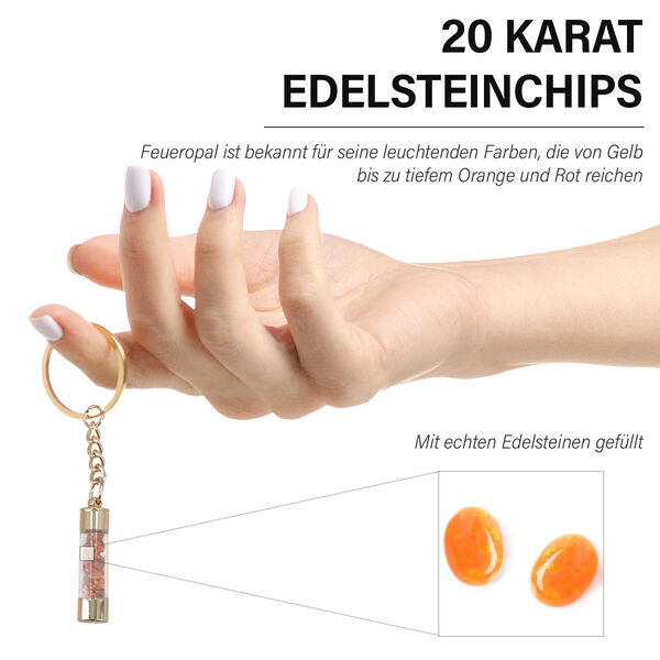Kugelschreiber mit Feueropal-Edelsteinfüllung, inkl. Nachfüllmine und Schlüsselanhänger, Orange image number 3