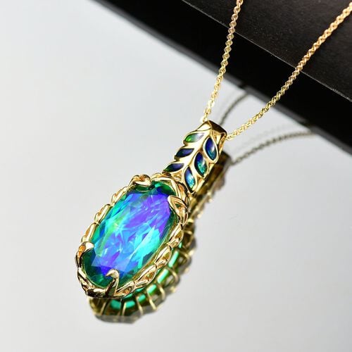 D joy Pfau Quarz Triplette Anhänger mit Kette, 925 Silber 750 Gelbgold Vermeil ca. 10,04 ct. image number 1