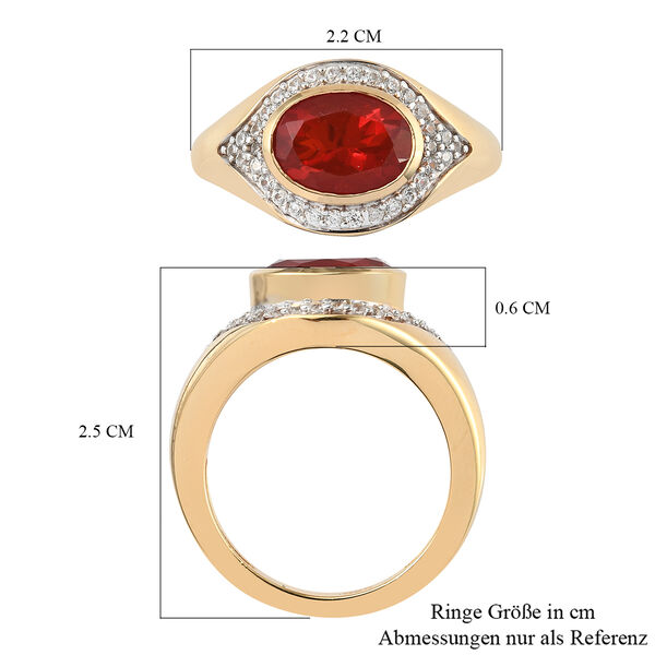 Mexikanischer Kirschfeuer-Opal und Zirkon Ring 925 Silber Gelbgold Vermeil  ca. 1,72 ct image number 7