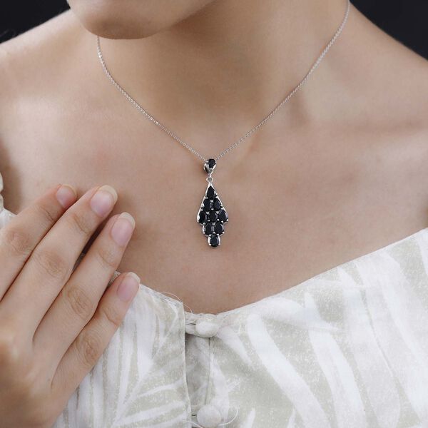 Schwarzer Spinell und Zirkon-Anh&auml;nger mit Kette - 4,67 ct. image number 2