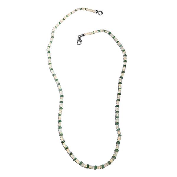 Nat&uuml;rliche, &auml;thiopische Opal und Kagem sambische Smaragd-Halskette, ca. 50 cm, 925 Silber ca. 42.00 ct