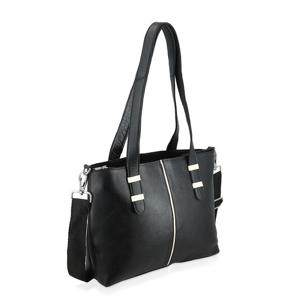 Elegante Echtleder Umh&auml;ngetasche mit Krokopr&auml;gung, 33 x 10 x 27 cm, Schwarz image number 7