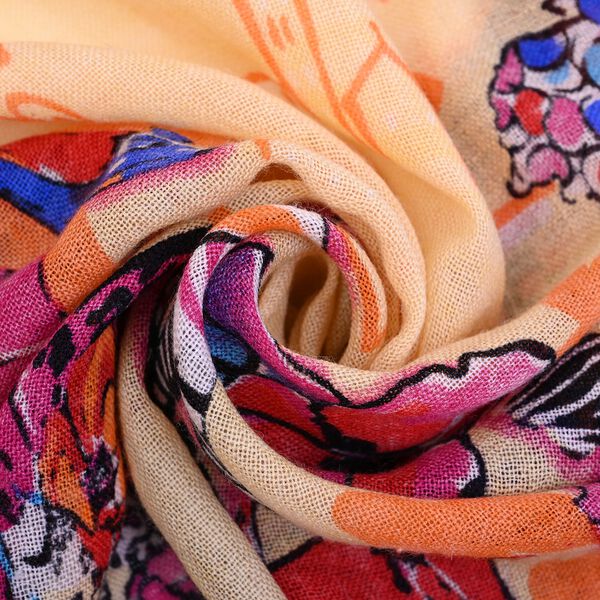 LA MAREY Damen Merino Wollschal mit Quasten, Schmetterling und Blumenmuster, Gr&ouml;&szlig;e  67x176+9 cm, Mehrfarbig image number 6