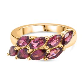 D'Joy Aura der Kaiserin AA Natürlicher Rhodolith Granat Ring 925 Silber 750 Gelb Vergoldet (Größe 17.00) ca. 2.42 ct