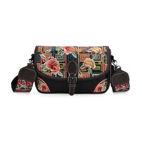 "PU Embroidered crossbody bag Color:Black Size:22*8*16 cm   Wall: PU Lining: Polyester Exterior:zipped-2.pocket-1 Interior: zipped-1,slid-1"