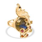 Labradorit, Mehrfarbiger-Turmalin Ring, Messing, (Größe 16.00) ca. 11.00 ct