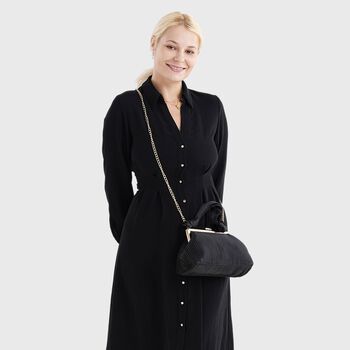 Plissiertes Design Crossbody Tasche mit Knotenhenkel, 23x10x15cm, Schwarz