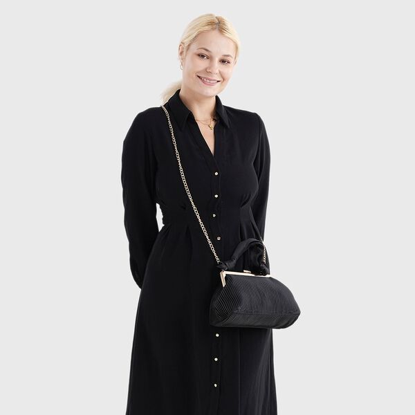Plissiertes Design Crossbody Tasche mit Knotenhenkel, 23x10x15cm, Schwarz image number 2
