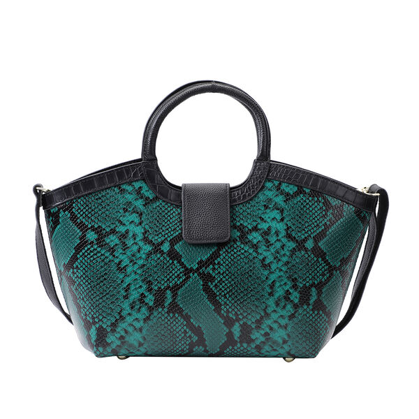 Handtasche aus 100% echtem Leder, Schlangenmuster, Smaragdgr&uuml;n