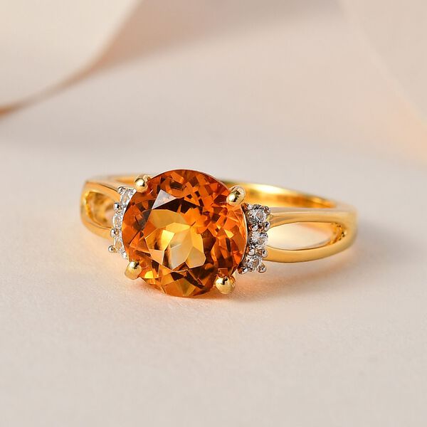 Serra Gaucha Citrin, Weißer Zirkon Ring, 925 Silber Gelbgold Vermeil, (Größe 20.00) ca. 2.80 ct image number 2