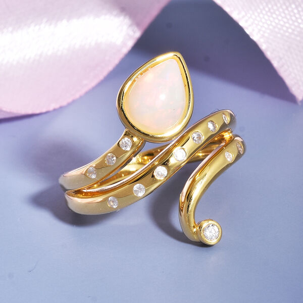 Natürlicher Äthiopischer Opal und Zirkon Ring 925 Silber vergoldet  ca. 1,54 ct image number 2