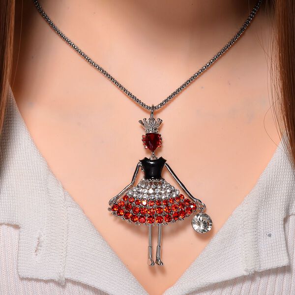 Emaillierte rote und weiße Kristall-Halskette, 70+5 cm image number 2