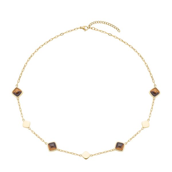 Gelbe Tigerauge Halskette, ca. 50 cm, Edelstahl goldfarben ca. 32.00 ct