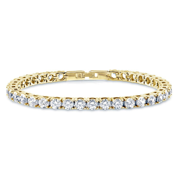 2er Set - Weißer Zirkonia Armband und ohrstecker (Rund) Messing vergoldet image number 0