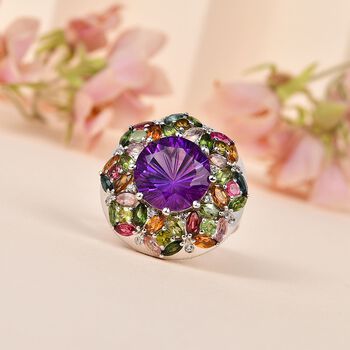Afrikanischer Amethyst, Mehrfarbig-Turmalin Ring 925 Silber rhodiniert (Gr&ouml;&szlig;e 20.00) ca. 9,38 ct