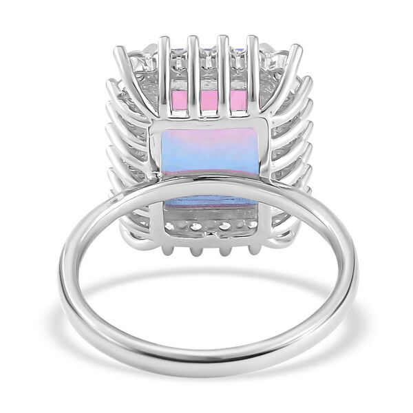 2er Set - Rosa Turmalin Glas, wei&szlig;er Zirkonia Ring und Ohrringe Set, Reines Messing image number 4