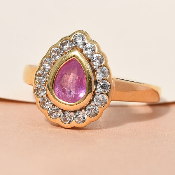 Premium Ilakaka rosa Saphir und Zirkon Ring, 925 Silber vergoldet image number 2