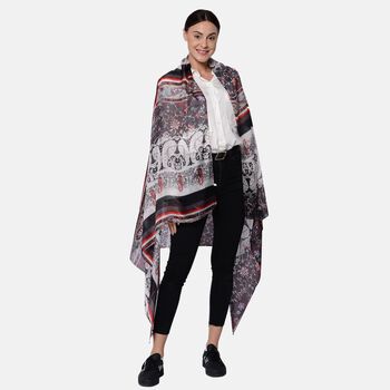 LA MAREY - 100% nat&uuml;rlicher, bedruckter Maulbeerseiden-Schal in Geschenkbox, Schwarz