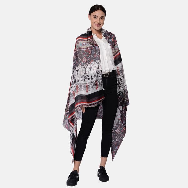 LA MAREY: Bedruckter Schal aus 100% Maulbeerseide, Gemustert, inkl. Geschenkbox, Schwarz&nbsp;