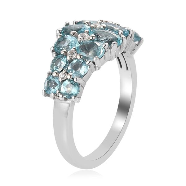 Blauer Apatit und Zirkon Cluster Ring 925 Silber Platin-&Uuml;berzug image number 5