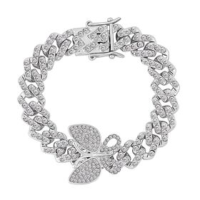 Weißes Kristall 19cm Armband in Silberton, Schmetterling