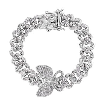 Wei&szlig;es Kristall 19cm Armband in Silberton, Schmetterling