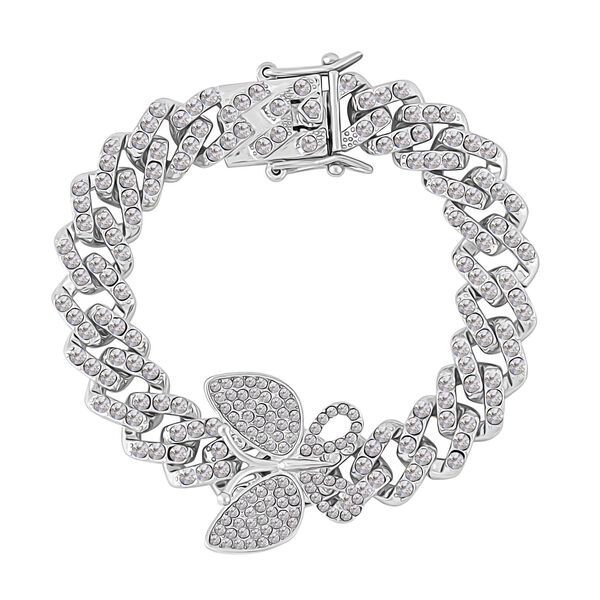 Wei&szlig;es Kristall 19cm Armband in Silberton, Schmetterling