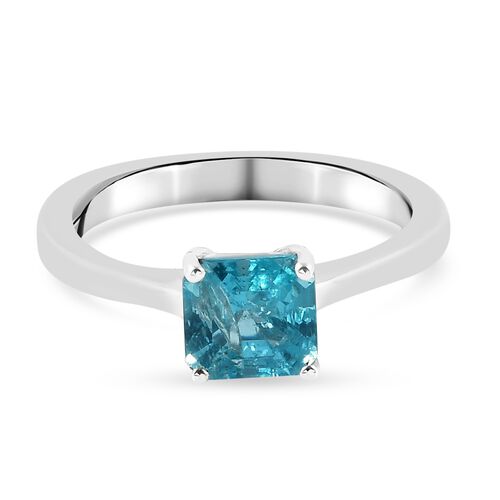 Blauer Apatit Solitär Ring 925 Silber Platin-Überzug image number 0