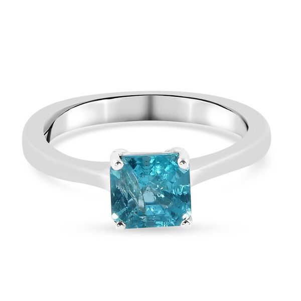 Blauer Apatit Solitär Ring 925 Silber Platin-Überzug image number 0