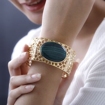 Malachit Armreif, ca. 19 cm, vergoldet, ca. 96.39 ct