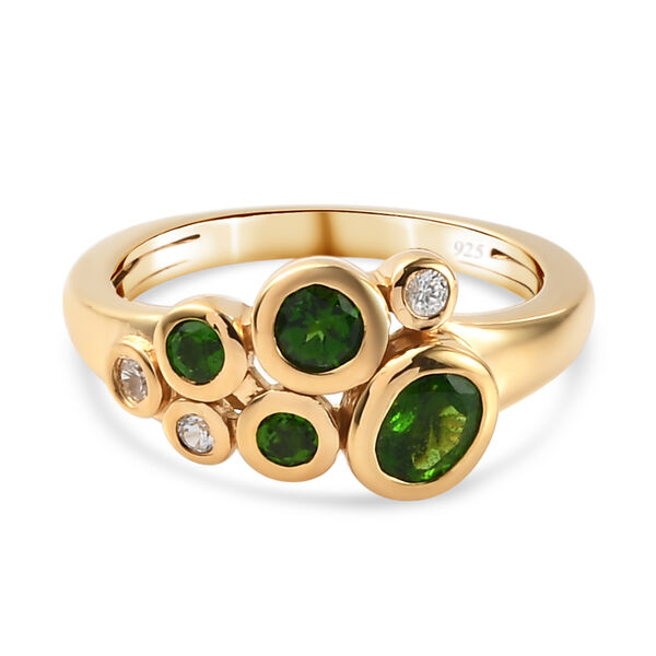 Nat&uuml;rlicher Chromdiopsid und Zirkon Ring 925 Silber vergoldet