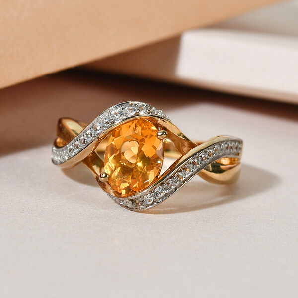 Mexikanischer Kirschfeuer-Opal und Zirkon Ring 925 Silber vergoldet  ca. 1,17 ct image number 2