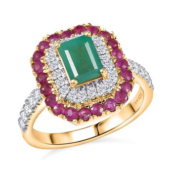 D&rsquo;Joy AAA Kagem sambischer Smaragd, Mosambik Rubin und Moissanit Ring - 2.19 ct.