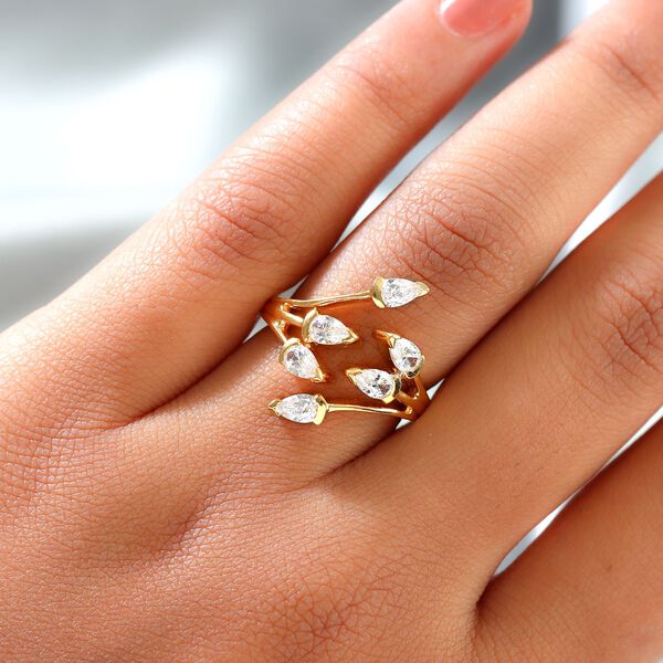 LUSTRO STELLA - feinster Zirkonia Bypass-Ring, 925 Silber vergoldet image number 3