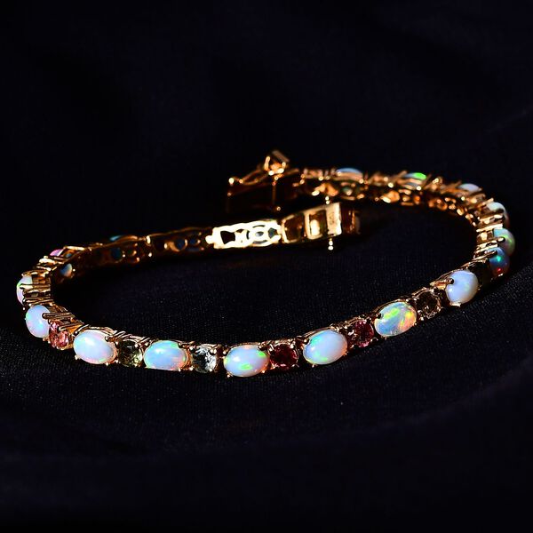 AA natürliches, äthiopisches Welo-Opal und mehrfarbiges Turmalin-Armband, 19cm - 9,69 ct. image number 3