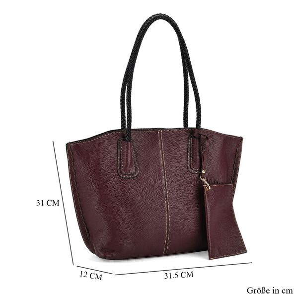 2er-Set Echtleder-Shopper, stilvolle Handtaschen mit passendem Reißverschluss-Etui, Bordeaux image number 10