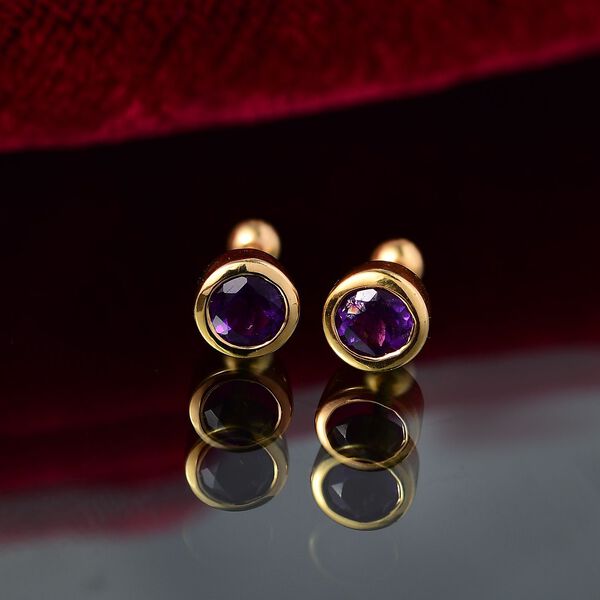 Afrikanische Amethyst Ohrringe, 925 Silber 750 Gelbgold Vermeil - 0,49 ct. image number 1