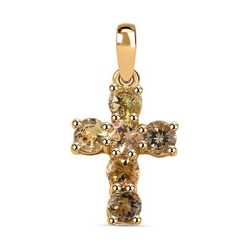 AA Nat&uuml;rlicher goldener Tansanit Anh&auml;nger 925 Silber 750 Gelbgold Vermeil ca. 1.03 ct