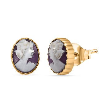 Italienische Kamee Ohrringe aus Conch-Muschel, Messing, Goldfarben