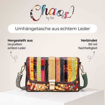 Chaos by Elsie Crossbody-Tasche aus echtem Leder, RFID-Schutz und Mini-Taschenlampe, 28x10x18 cm, Mehrfarbig
