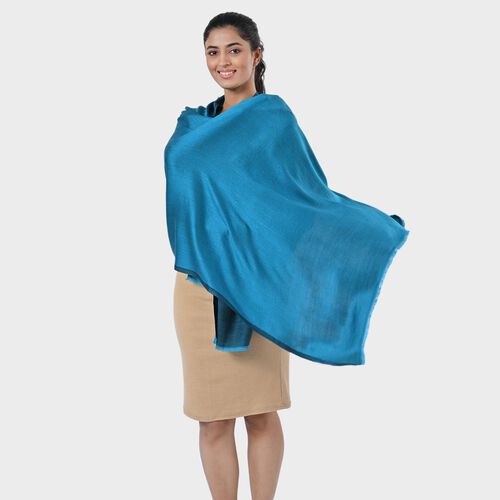 Solid net weaved viscose reversible scarf Size - 70x200 cms Color - Teal image number 1