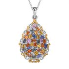 Mehrfarbig Saphir, Weißer Zirkon Anhänger mit Kette, 925 Silber Gelbgold Vermeil ca. 3.67 ct