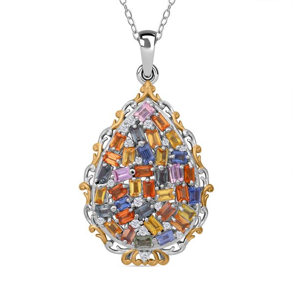 Mehrfarbiger Saphir und Zirkon Anh&auml;nger mit 50cm Kette - 3,86 ct.